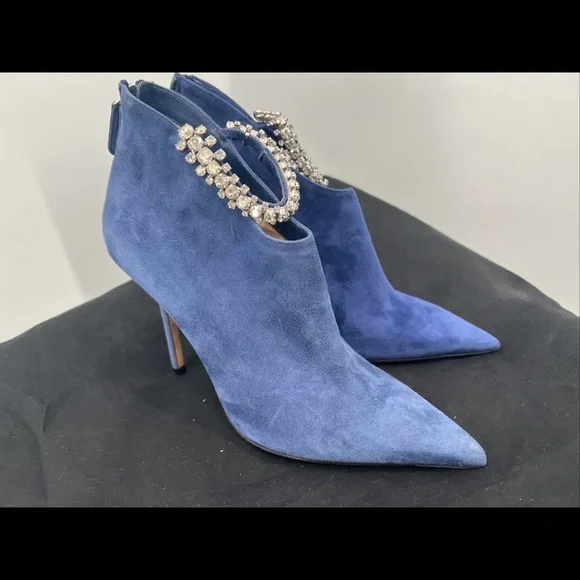 Authentic Jimmy Choo Women's Pop Blue Suede Leather Blaize 100 Boots Shoes ~38.5 - Picture 2 of 16
